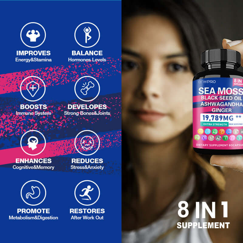 NUTRIVIBE Sea Moss Capsules support immunity, digestion, thyroid health, and skin vitality with ocean-powered minerals.