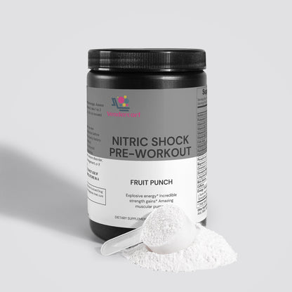 NUTRIVIBE Nitric Shock Pre Workout boosts strength, energy, endurance, and mental focus for enhanced performance during intense training sessions.