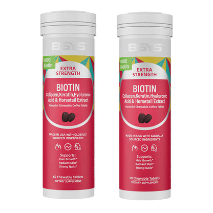 NUTRIVIBE BSYS Coffee Biotin Chews support hair growth, nail strength, and beauty from within with a delicious coffee flavor you’ll love.