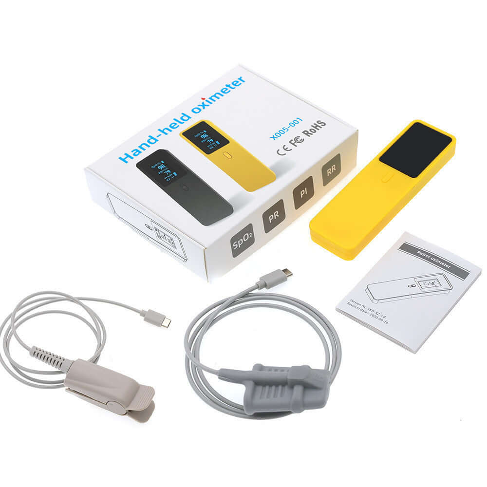 Nutrivibe Handheld Pulse Oximeter monitors SpO2 and pulse rate with finger or palm sensors, ideal for home, clinical, and cross-border use.