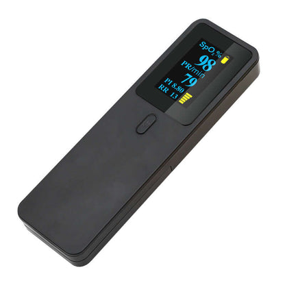 Nutrivibe Handheld Pulse Oximeter monitors SpO2 and pulse rate with finger or palm sensors, ideal for home, clinical, and cross-border use.