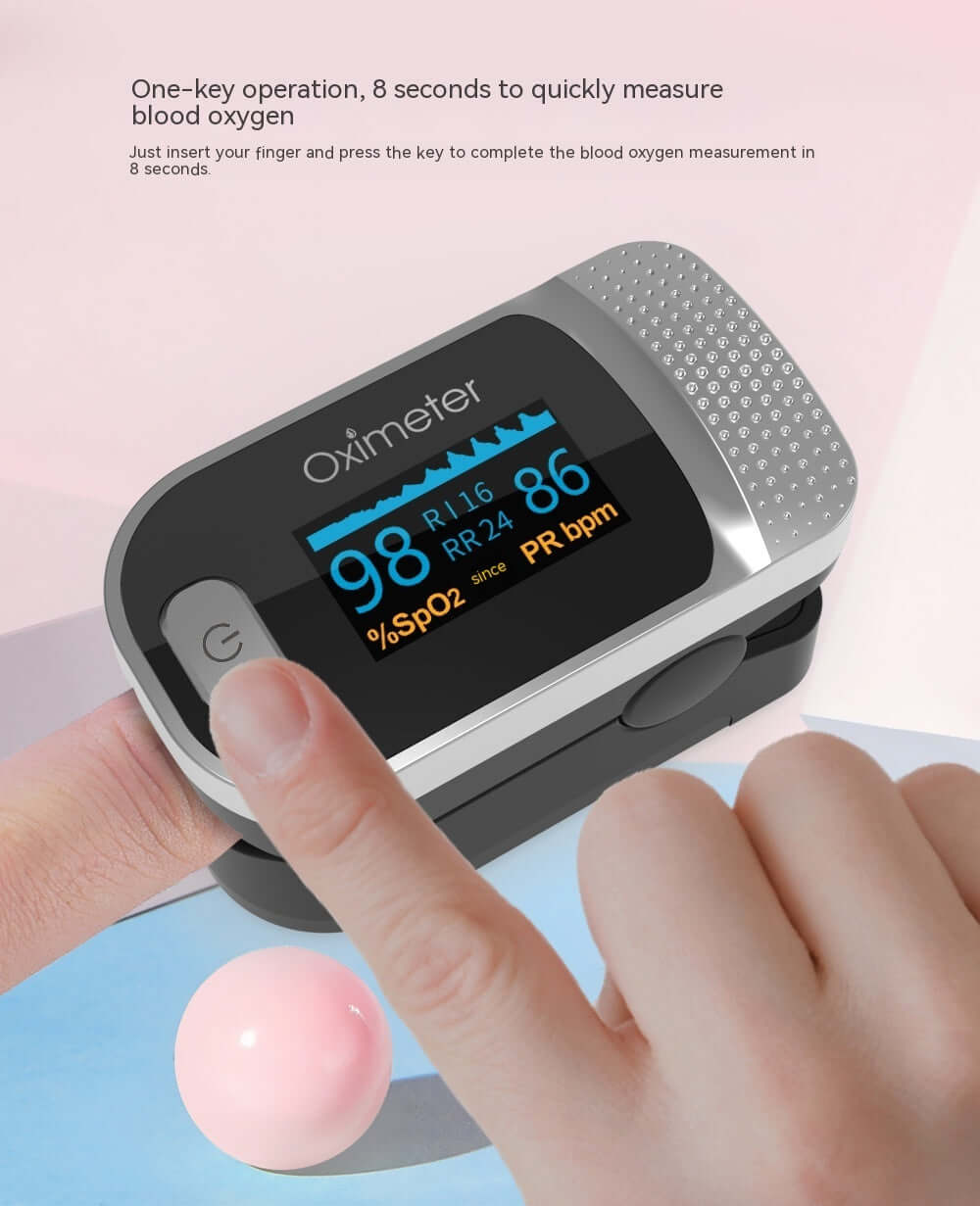 Nutrivibe Finger Pulse Oximeter provides accurate and portable monitoring of blood oxygen saturation and pulse rate for household use.