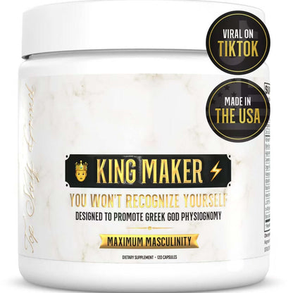 NUTRIVIBE King Maker supplement featuring 6 ingredients to boost masculinity, strength, and performance.