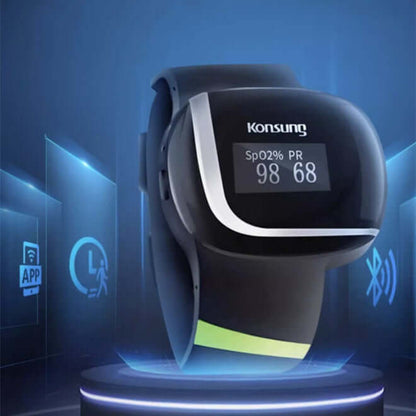 Nutrivibe Smart Oximeter Bracelet tracks heart rate, blood oxygen, sleep quality, and breathing patterns with Bluetooth connectivity for real-time monitoring.