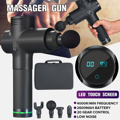Nutrivibe 4-Head Body Massage Gun relieves muscle tension, reduces soreness, and enhances recovery with four interchangeable heads for targeted therapy.