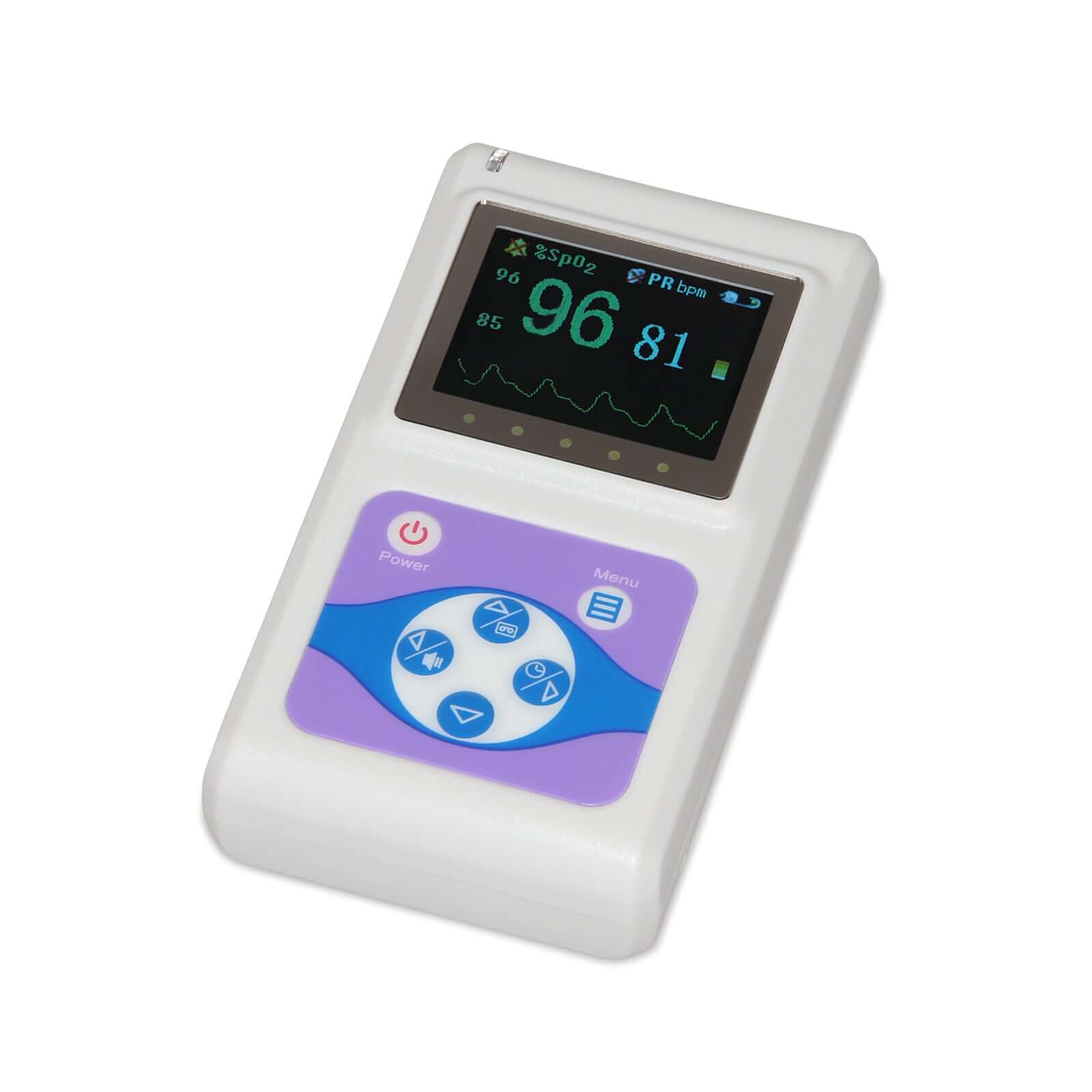 Nutrivibe Pulse Oximeter monitors SpO2 and heart rate for infants, children, and adults, featuring PC software and CE/FDA certification for reliable medical use.