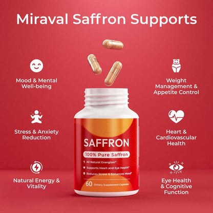 NUTRIVIBE Saffron Vitamin Capsules support mood balance, eye health, and overall wellness with natural antioxidants and daily nutrition.