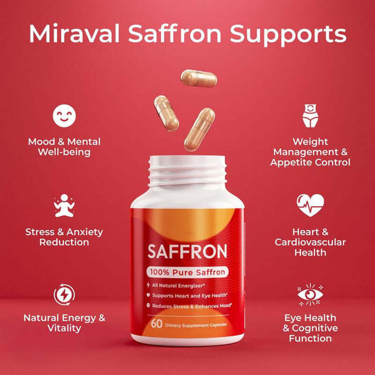 NUTRIVIBE Saffron Vitamin Capsules support mood balance, eye health, and overall wellness with natural antioxidants and daily nutrition.