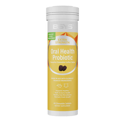 NUTRIVIBE BSYS Coffee Probiotic Chews support oral health, fresh breath, and gum care with a delicious coffee flavor—no chalky aftertaste.