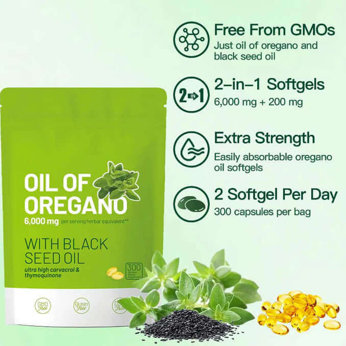 NUTRIVIBE Oregano Oil Soft Capsules support immunity and wellness with 300 easy-to-take soft capsules daily.