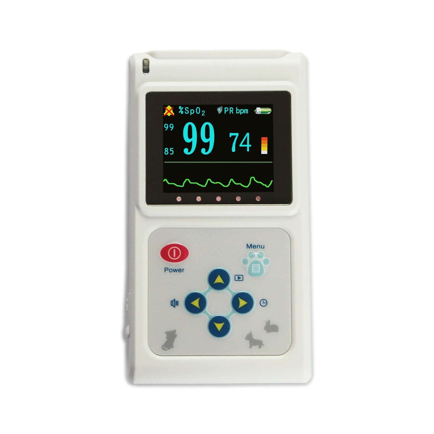 Nutrivibe Veterinary Pulse Oximeter CMS60D accurately monitors oxygen saturation (SpO2) and pulse rate in animals with handheld convenience and PC software integration.