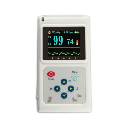 Nutrivibe Veterinary Pulse Oximeter CMS60D accurately monitors oxygen saturation (SpO2) and pulse rate in animals with handheld convenience and PC software integration.