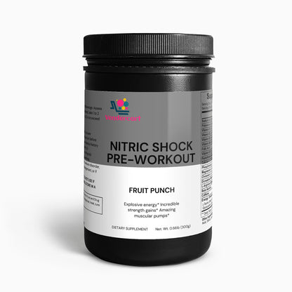 NUTRIVIBE Nitric Shock Pre Workout boosts strength, energy, endurance, and mental focus for enhanced performance during intense training sessions.