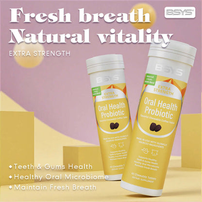 NUTRIVIBE BSYS Coffee Probiotic Chews support oral health, fresh breath, and gum care with a delicious coffee flavor—no chalky aftertaste.