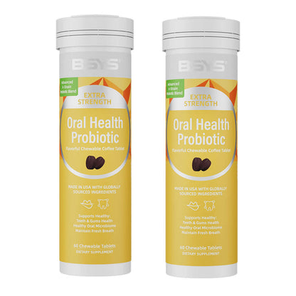 NUTRIVIBE BSYS Coffee Probiotic Chews support oral health, fresh breath, and gum care with a delicious coffee flavor—no chalky aftertaste.