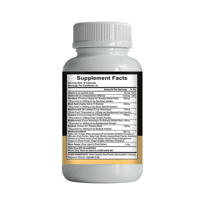 NUTRIVIBE 16-in-1 Sea Moss Capsule with black seed oil, bladder wrack, and turmeric supports joints, energy, and overall wellness.