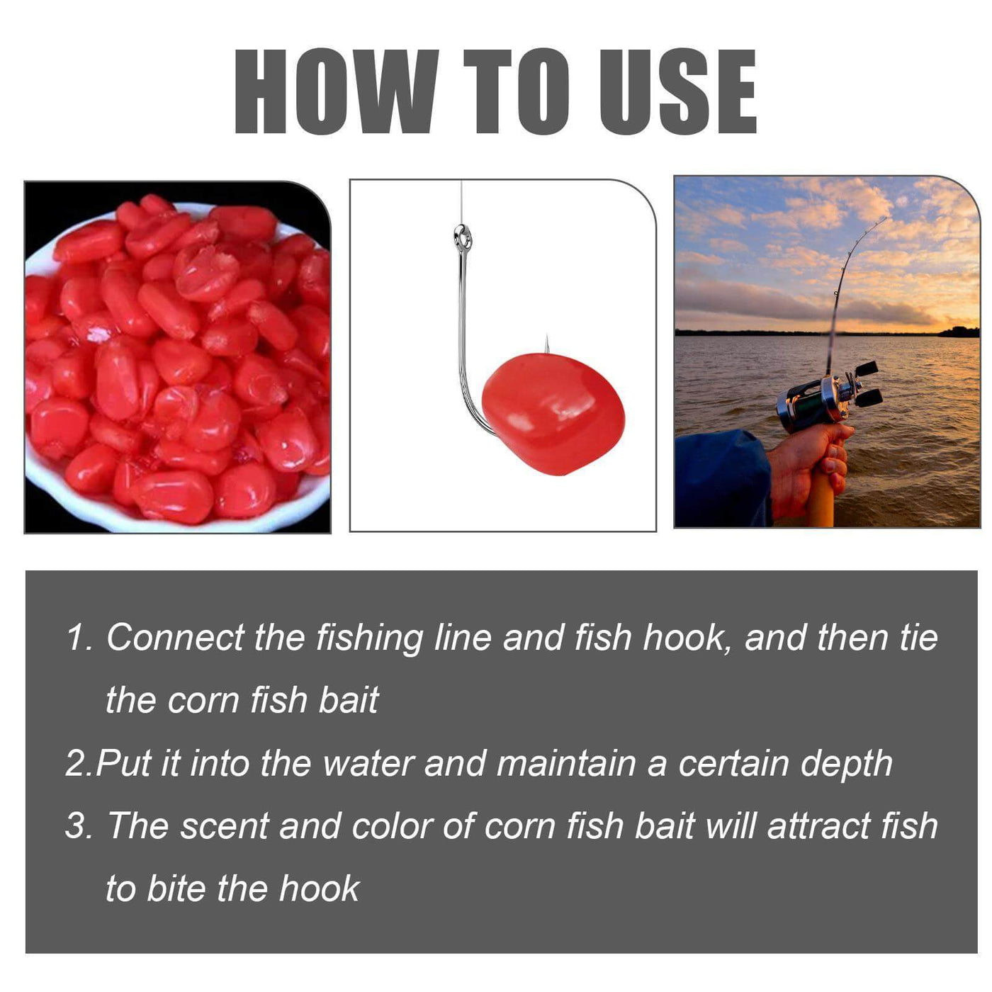 Nutrivibe Premium Corn Fish Bait is a portable, high-performance bait ideal for freshwater reservoirs, rivers, and lakes.