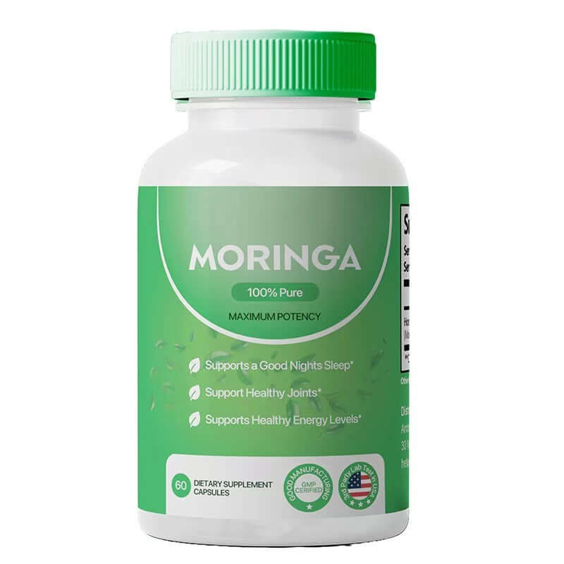 NUTRIVIBE Moringa Leaves Capsules features FDA registered facility, cGMP certified, 3rd party lab tested, certificate of analysis.