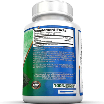 NUTRIVIBE Spirulina Capsules provide natural energy, detox support, and daily nutrition with 120 powerful superfood capsules.