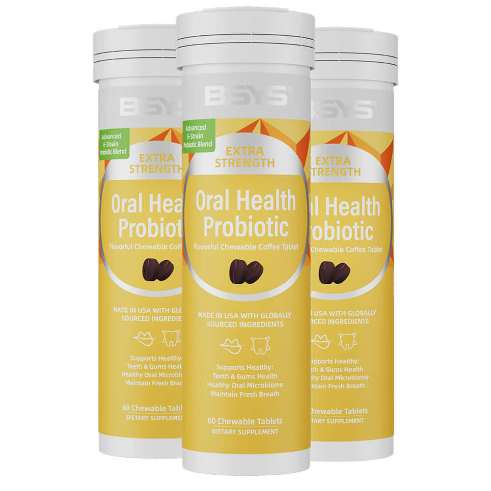 NUTRIVIBE BSYS Coffee Probiotic Chews support oral health, fresh breath, and gum care with a delicious coffee flavor—no chalky aftertaste.