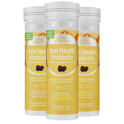 NUTRIVIBE BSYS Coffee Probiotic Chews support oral health, fresh breath, and gum care with a delicious coffee flavor—no chalky aftertaste.